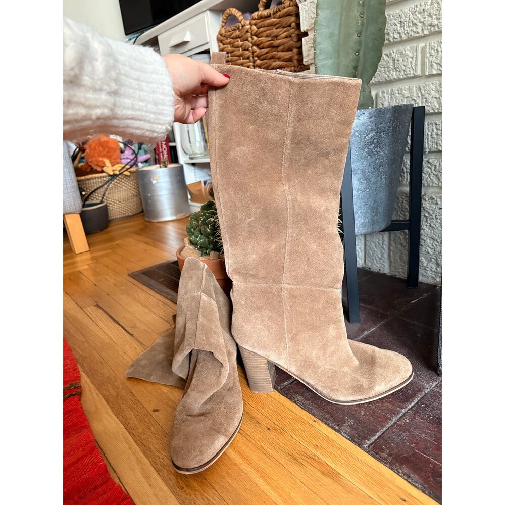 Dolce Vita Suede Heeled Mid-Calf Boots Camel Round Toe Block Heel Pull-On Sz 10 - Picture 6 of 9